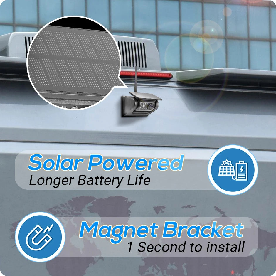 GreenYi Magnetic Solar Wireless WiFi Rear View Backup Camera App Magnetic Base Solar Power and Built-In Battery for RV Car DX908