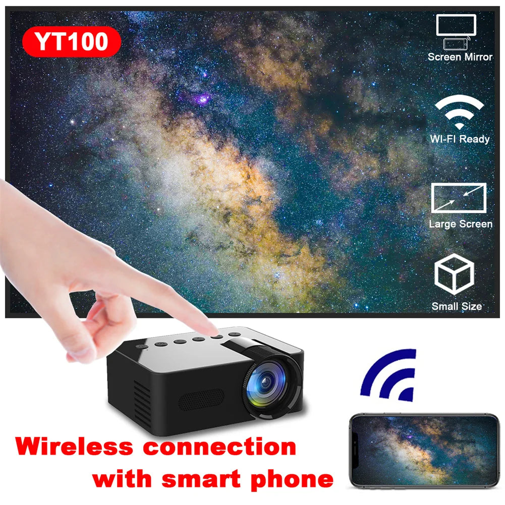 YT100 Portable Smart Projector WiFi Mini Projector HD Video Projector Compatible For Smart Phones Tablet