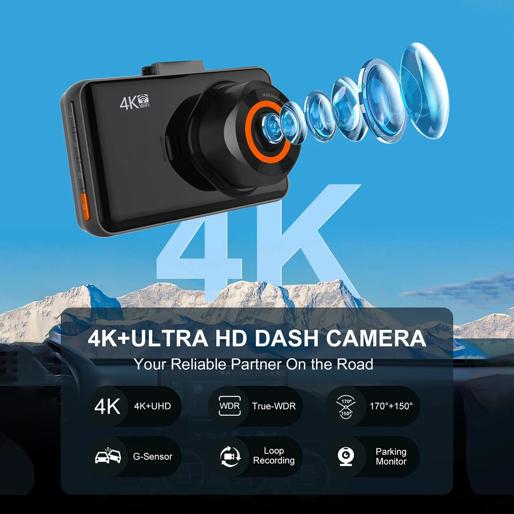 Dual Lens Dash Cam for Cars Black Box UHD 4K Car Video Recorder with WIFI Night Vision G-sensor Loop Recording Dvr Car Camera