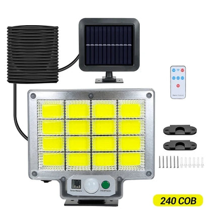 Powerful LED Solar Lamp 4 Working Modes With Motion Sensor Remote Control Floodlight Outdoor Garden Yard Waterproof Wall Light