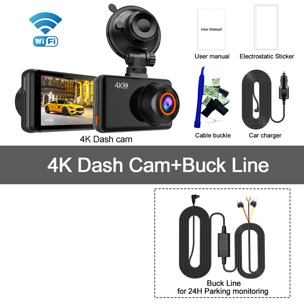 Dual Lens Dash Cam for Cars Black Box UHD 4K Car Video Recorder with WIFI Night Vision G-sensor Loop Recording Dvr Car Camera