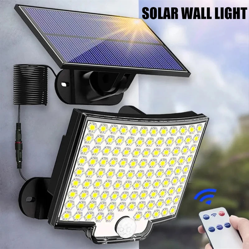 Powerful LED Solar Lamp 4 Working Modes With Motion Sensor Remote Control Floodlight Outdoor Garden Yard Waterproof Wall Light