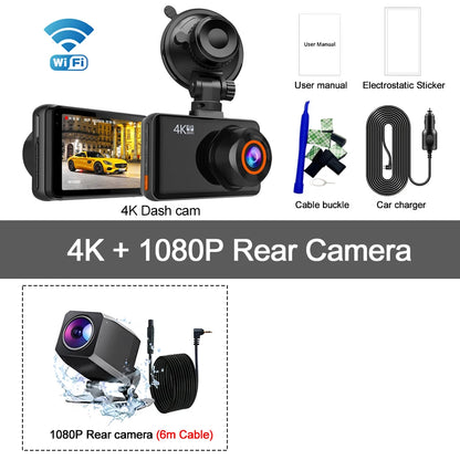 Dual Lens Dash Cam for Cars Black Box UHD 4K Car Video Recorder with WIFI Night Vision G-sensor Loop Recording Dvr Car Camera