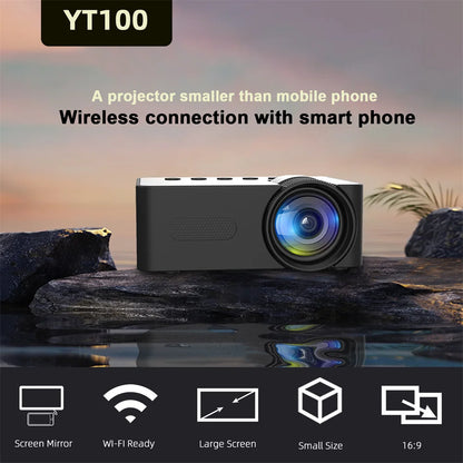 YT100 Portable Smart Projector WiFi Mini Projector HD Video Projector Compatible For Smart Phones Tablet